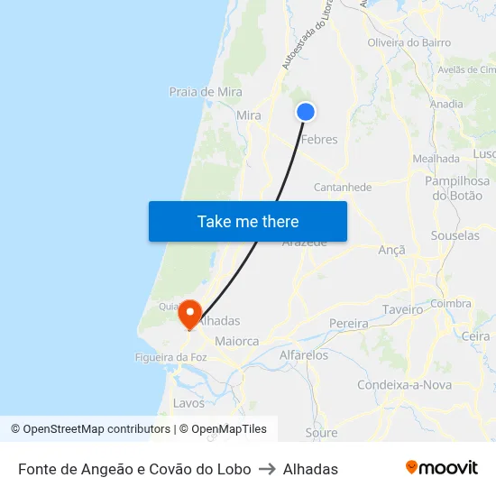 Fonte de Angeão e Covão do Lobo to Alhadas map