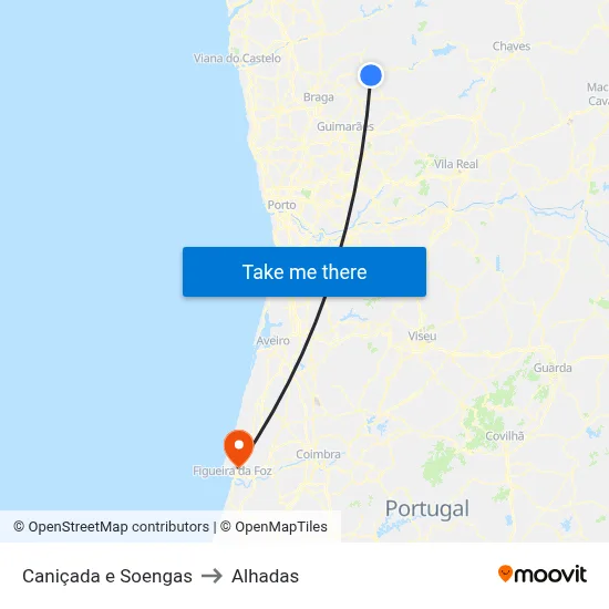 Caniçada e Soengas to Alhadas map