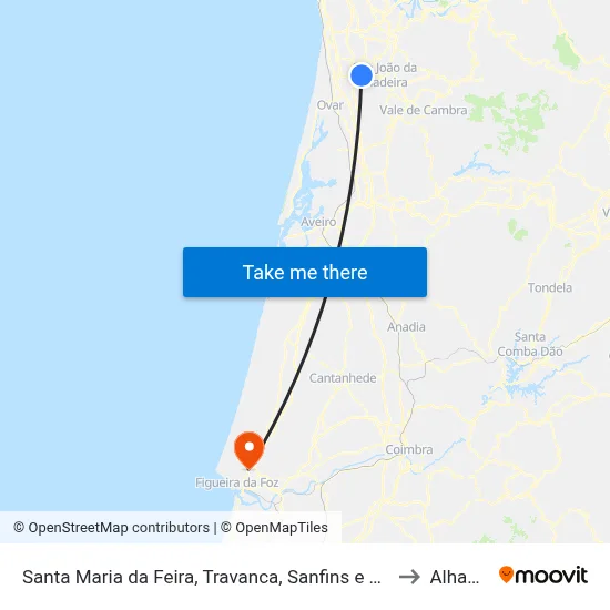 Santa Maria da Feira, Travanca, Sanfins e Espargo to Alhadas map