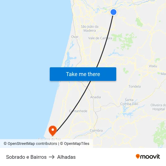 Sobrado e Bairros to Alhadas map