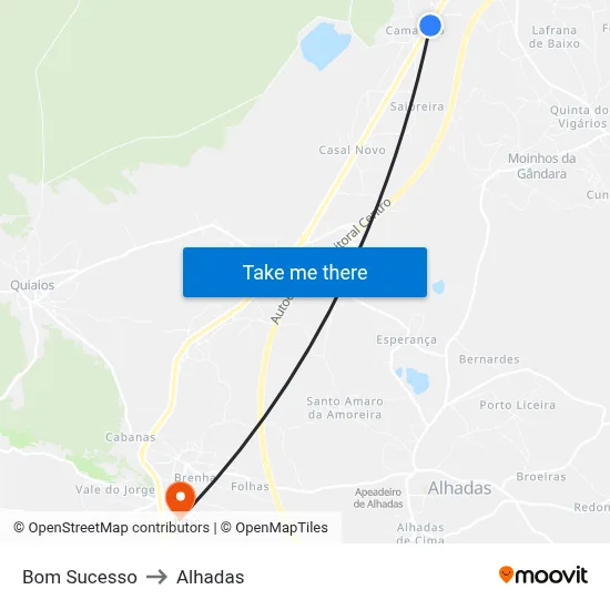 Bom Sucesso to Alhadas map