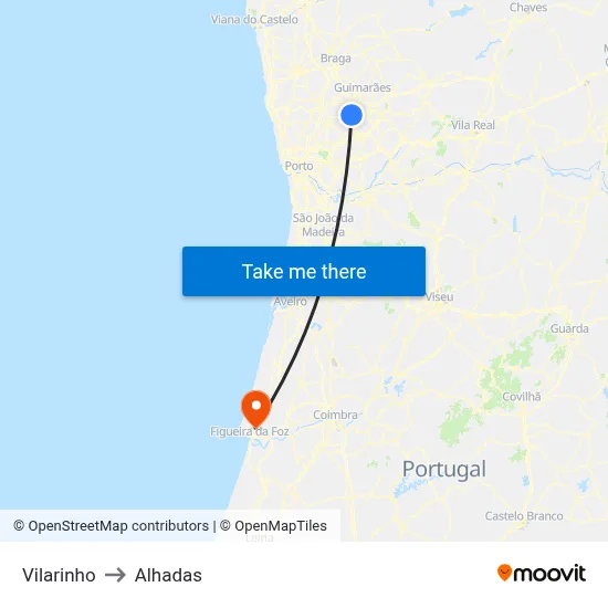 Vilarinho to Alhadas map