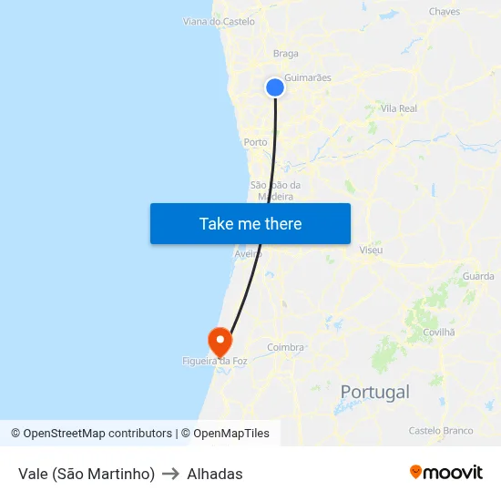 Vale (São Martinho) to Alhadas map