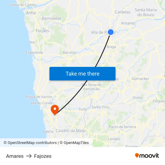 Amares to Fajozes map