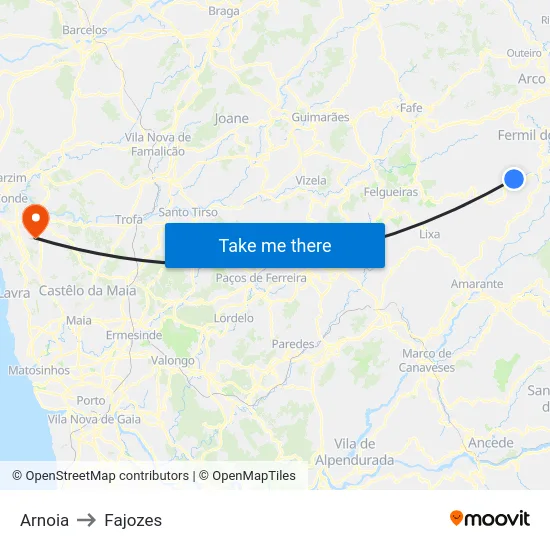 Arnoia to Fajozes map