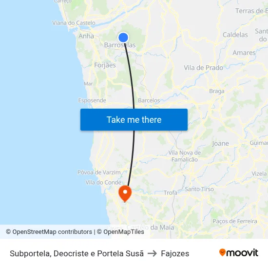 Subportela, Deocriste e Portela Susã to Fajozes map