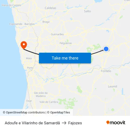 Adoufe e Vilarinho de Samardã to Fajozes map