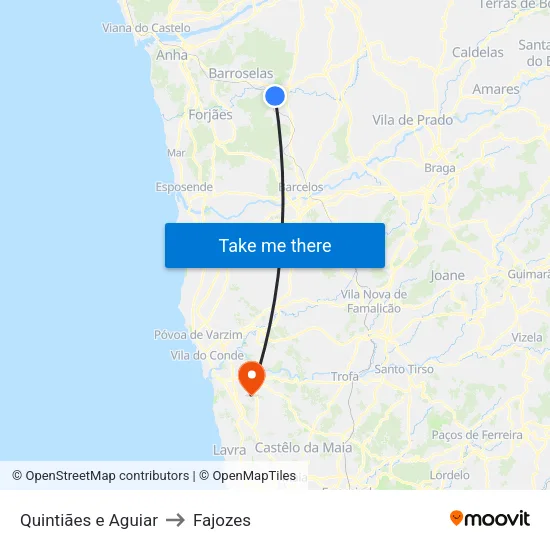 Quintiães e Aguiar to Fajozes map