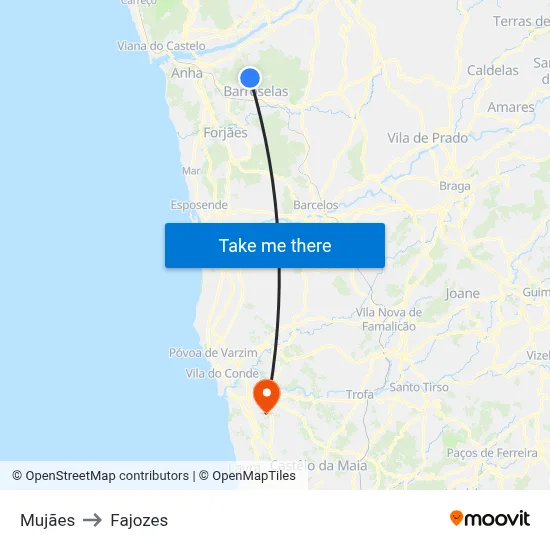 Mujães to Fajozes map