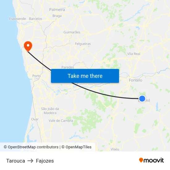 Tarouca to Fajozes map