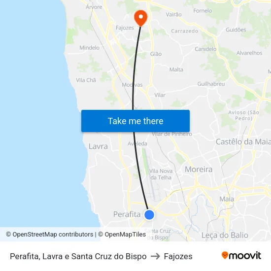 Perafita, Lavra e Santa Cruz do Bispo to Fajozes map