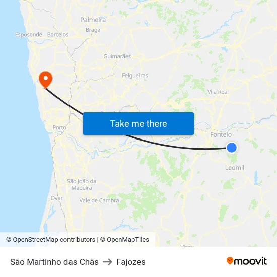São Martinho das Chãs to Fajozes map