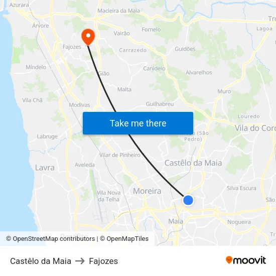 Castêlo da Maia to Fajozes map
