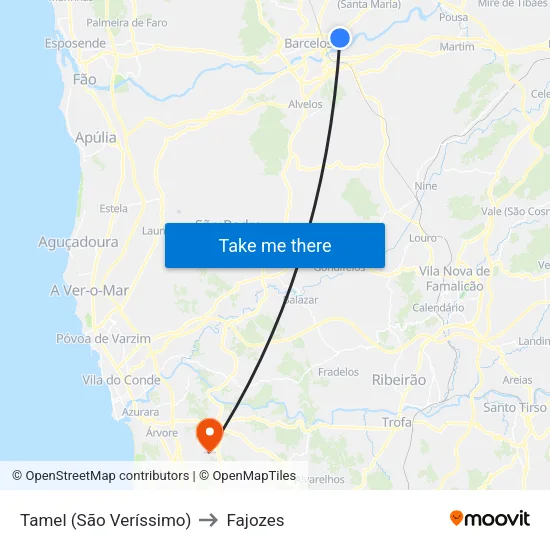 Tamel (São Veríssimo) to Fajozes map
