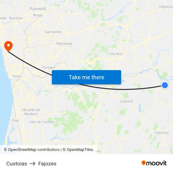 Custoias to Fajozes map