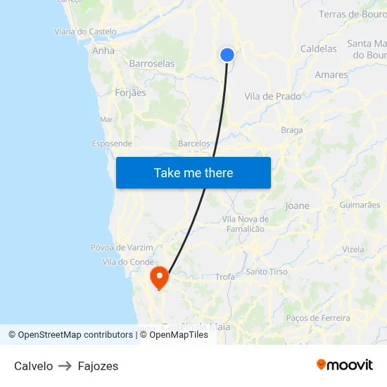 Calvelo to Fajozes map