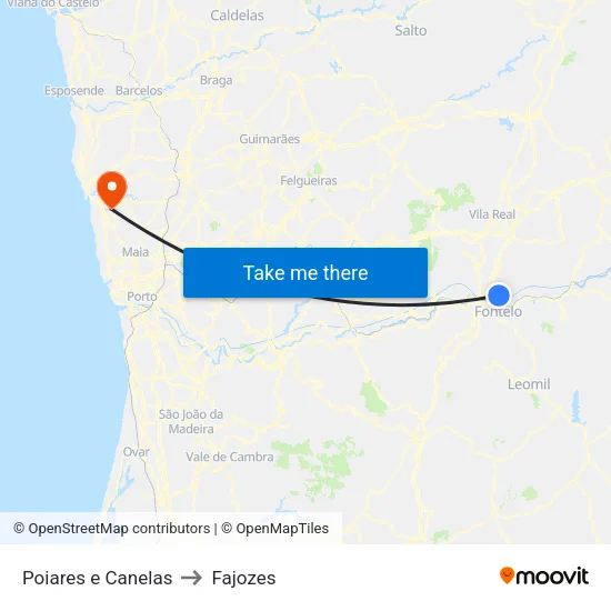 Poiares e Canelas to Fajozes map