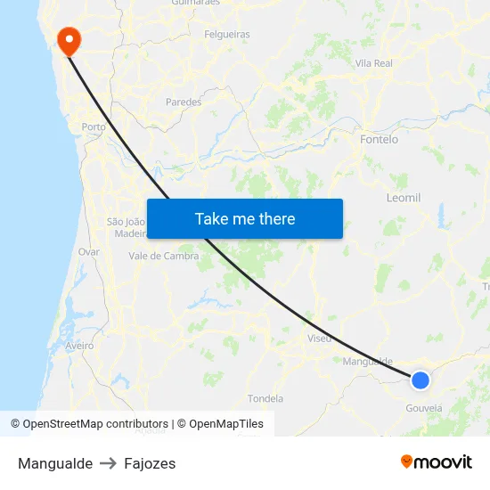 Mangualde to Fajozes map