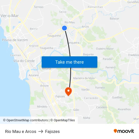 Rio Mau e Arcos to Fajozes map