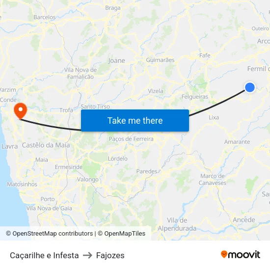 Caçarilhe e Infesta to Fajozes map