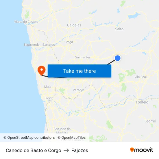 Canedo de Basto e Corgo to Fajozes map