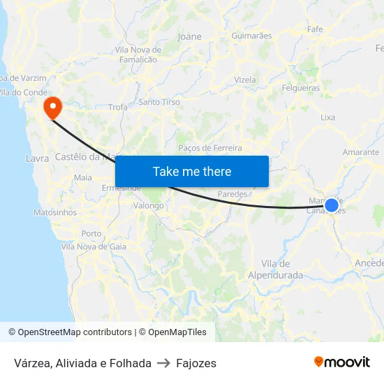 Várzea, Aliviada e Folhada to Fajozes map
