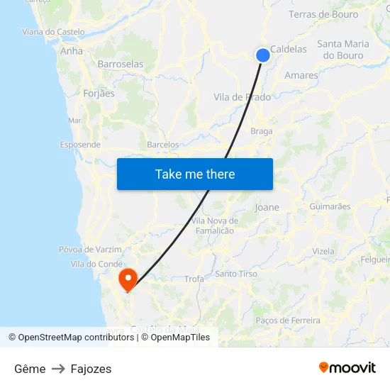 Gême to Fajozes map