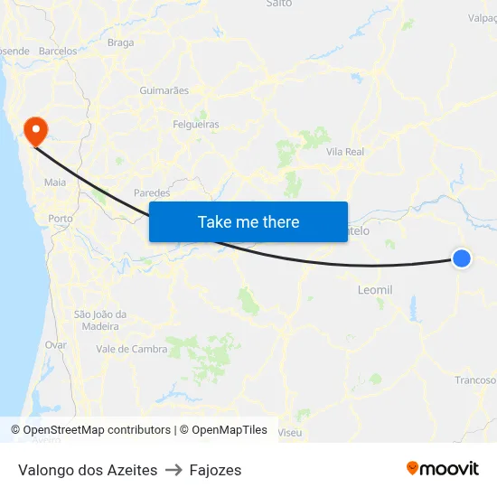 Valongo dos Azeites to Fajozes map