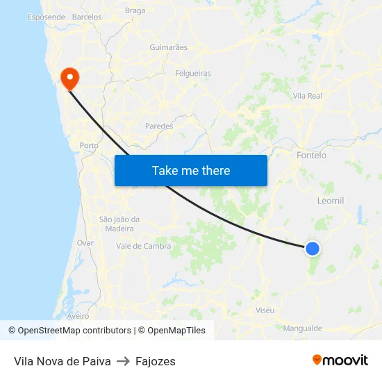 Vila Nova de Paiva to Fajozes map
