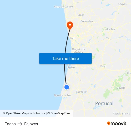 Tocha to Fajozes map