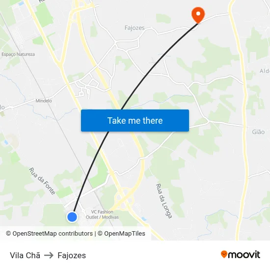 Vila Chã to Fajozes map