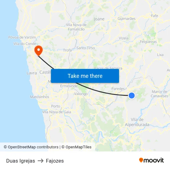 Duas Igrejas to Fajozes map