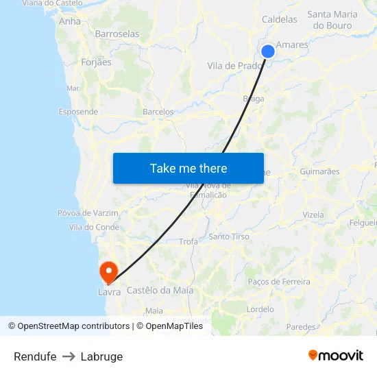 Rendufe to Labruge map