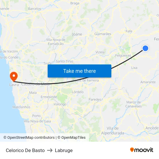Celorico De Basto to Labruge map