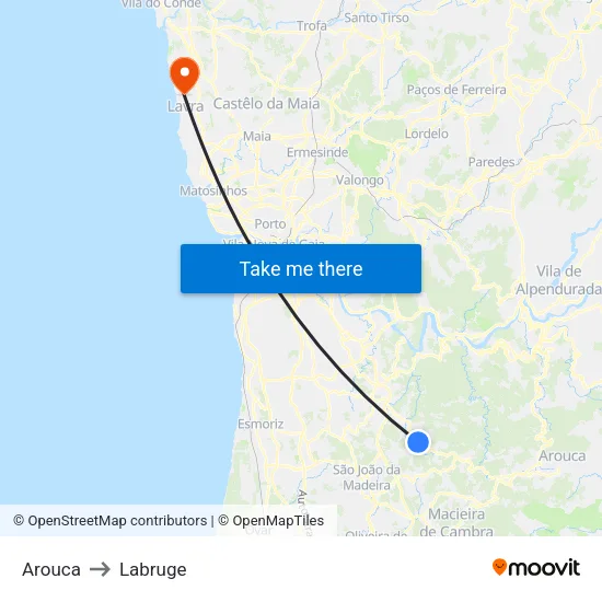 Arouca to Labruge map