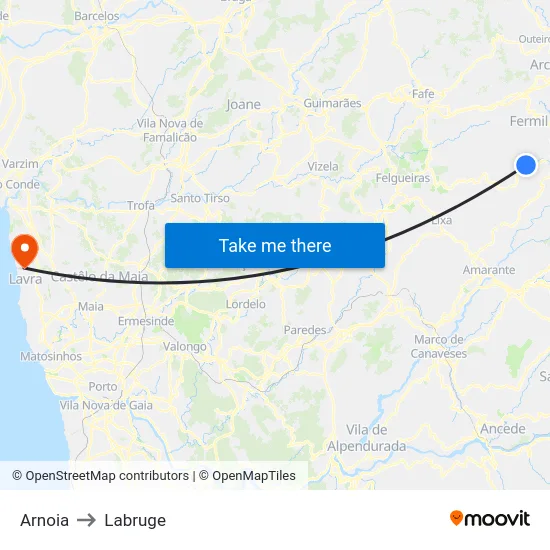 Arnoia to Labruge map