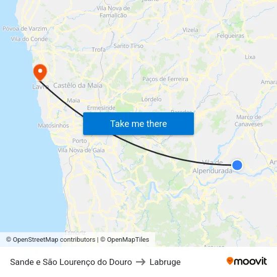 Sande e São Lourenço do Douro to Labruge map
