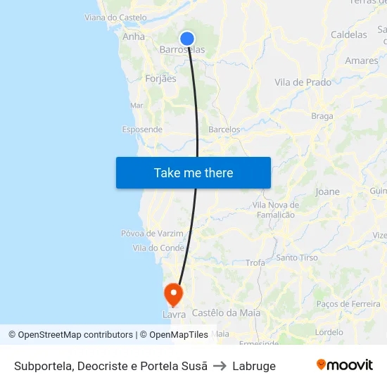Subportela, Deocriste e Portela Susã to Labruge map