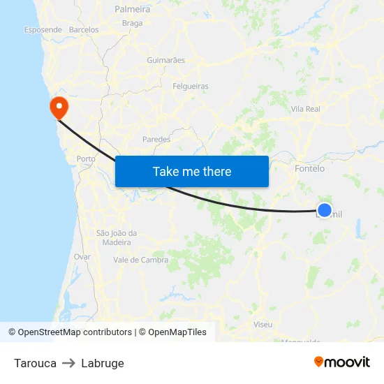 Tarouca to Labruge map