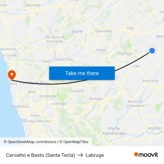 Carvalho e Basto (Santa Tecla) to Labruge map