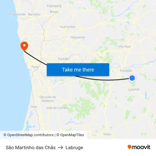 São Martinho das Chãs to Labruge map