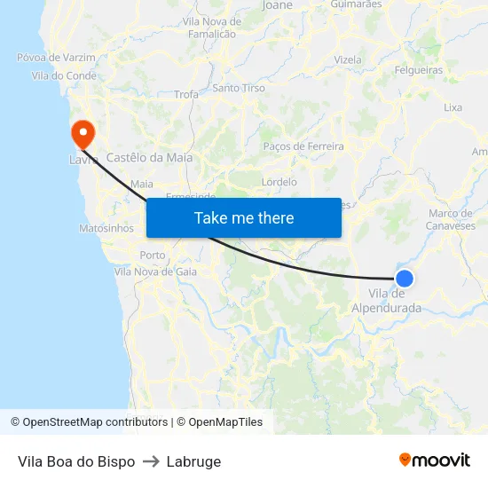 Vila Boa do Bispo to Labruge map