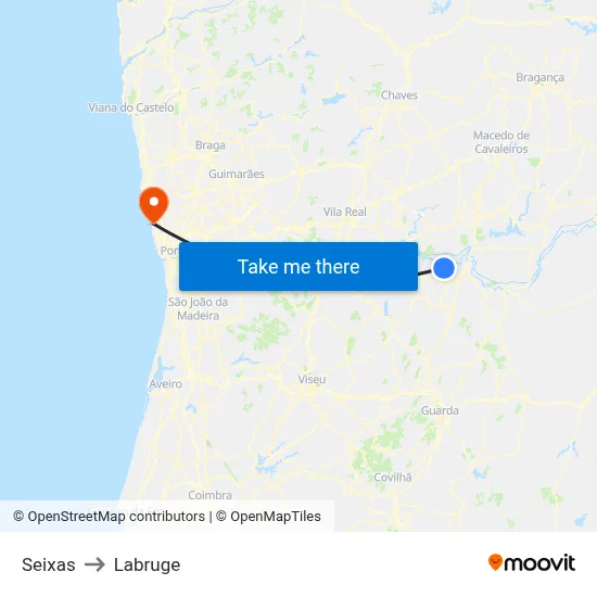 Seixas to Labruge map