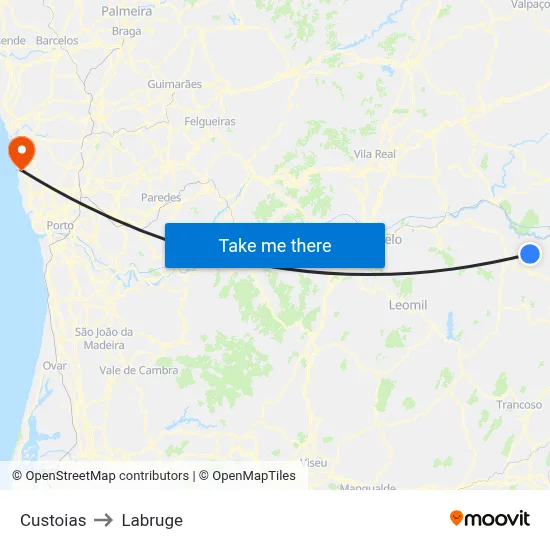 Custoias to Labruge map