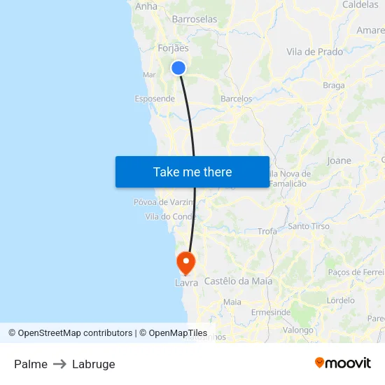 Palme to Labruge map