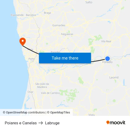 Poiares e Canelas to Labruge map