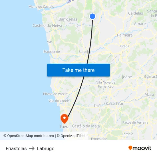 Friastelas to Labruge map