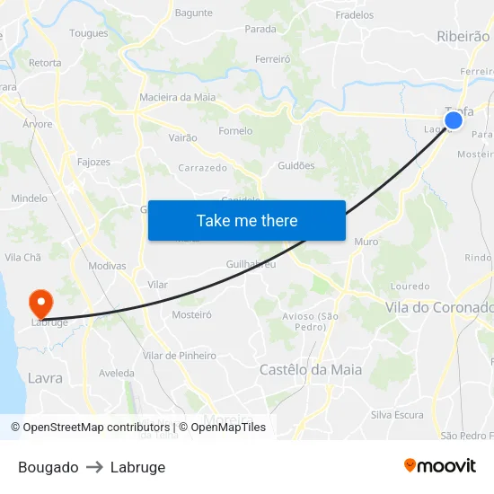 Bougado to Labruge map