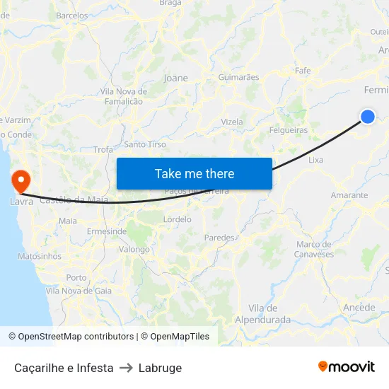 Caçarilhe e Infesta to Labruge map