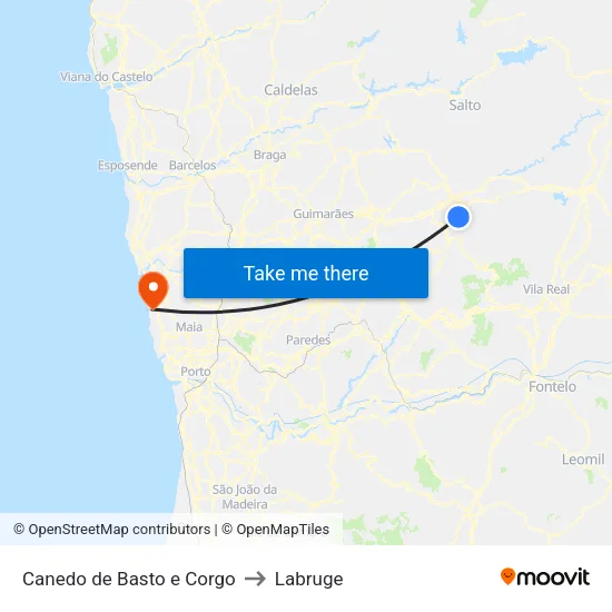 Canedo de Basto e Corgo to Labruge map